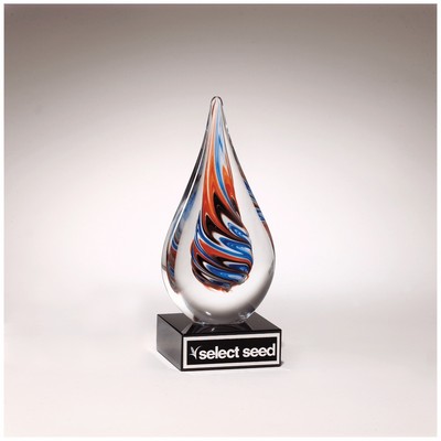 7.5" Teardrop Art Glass on Black Glass Base