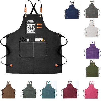 Canvas Aprons With 3 Pockets Cross Back Resistant Work