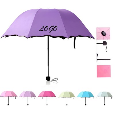 Water-Reactive Flower-Pattern Black Coated UV Protection Folding Umbrella