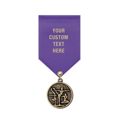 1 1/8" Gymnastics Cast CX Medal w/ Satin Drape Ribbon
