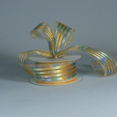 Satin Assorted Stripes on Sheer Pansies Ribbon