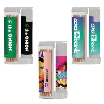 Wooden Toothpicks in a Rectangular Flip-Top Duo w/ SPF 15 Lip Balm