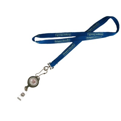 5/8" Wide Silkscreened Polyester Lanyard w/J-Hook Clip & Badge Reel Set