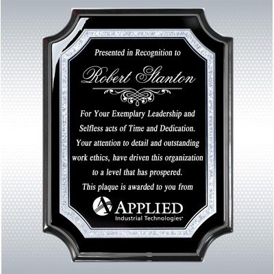 Black Piano Silver Trim Notched Corner Plaque w/Aluminum Plate (9" x 12")
