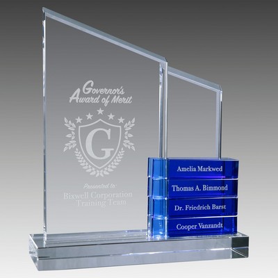 Crystal Perpetual Standup Plaque with 4 Blue Crystal Blocks