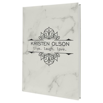 7" x 9.75" White Marble Leatherette Journal w/Lined Notepad