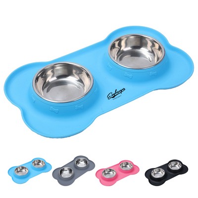 Pet Bowl with Skid Resistant Silicone Mat