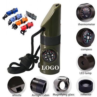 7 in 1 Outdoor Multifunction Safety Survival Whistle LED Light