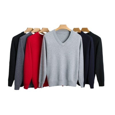 V-neck Solid Color Sweater