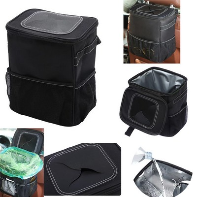 Car Trash Can With Lid And Storage Pockets