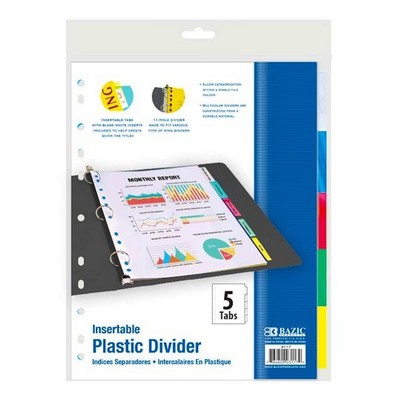 Index Dividers - 5 Count, Assorted Color Tabs (Case of 144)