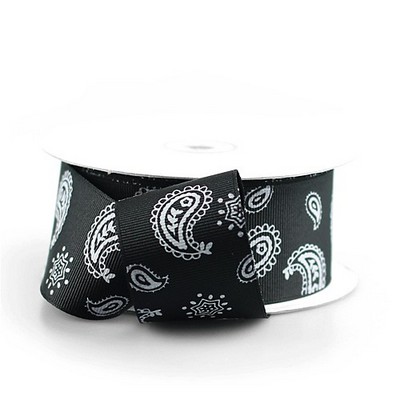Black Ribbon w/White Paisley Print
