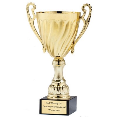 10 ¼" Swirl Gold Metal Trophy Cup w/Black Marble Base
