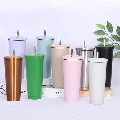 25oz Reusable Vacuum Insulated Tumbler Water Cup Double Wall Travel Tumbler With Straws