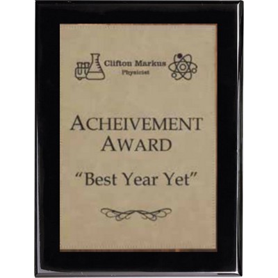 Ebony Piano Finish Plaque with Light Brown Faux Leather Plate, 8 x 10"