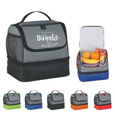 Two-Tone Cooler Lunch Bag w/Mesh Side Pockets