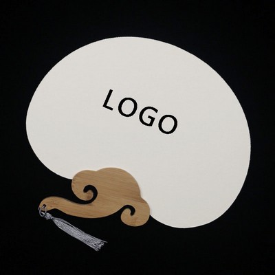 Rice Paper Round Fan with Wood Hand