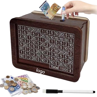 Reusable Wooden Money Box With 1000 Money Saving Target