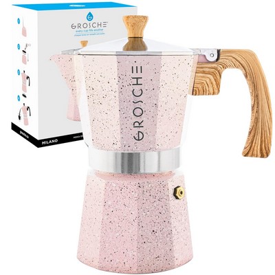 GROSCHE Milano Moka pot, Stovetop Espresso maker (Pink, 9 cup)