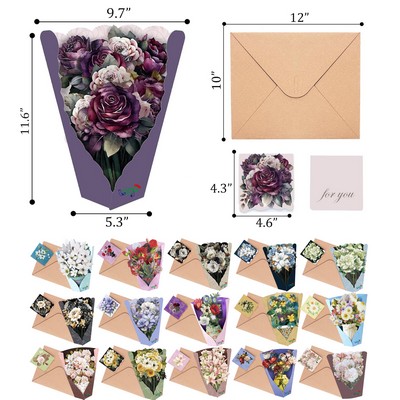 Custom Pop Up Cards Rambler Bouquet 12 Inch 3D Blossom Paper Flower Greeting Cards