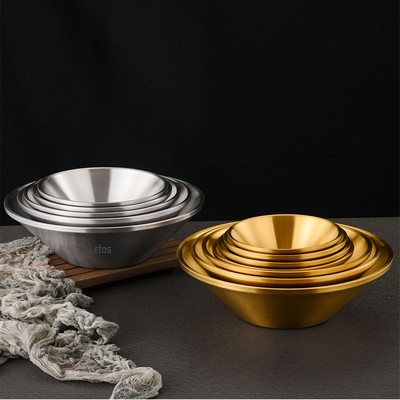 1100ML 304 Silvery Stainless Steel Double-layered Anti-scalding Broad-brimmed Rice Hat Bowl