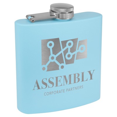 6 oz. Matte Light Blue Powder Coated Stainless Steel Flask
