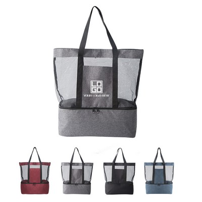 Oversized Mesh Beach Tote Bag with Wet/Dry and Cooler Compartment