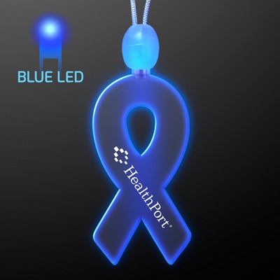 Imprinted Ribbon Acrylic Necklace w/ Blue LED - Domestic Print