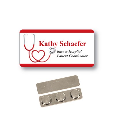 Name Badge - 1.5 X 3 inch, White Plastic. Full Color. No Minimums