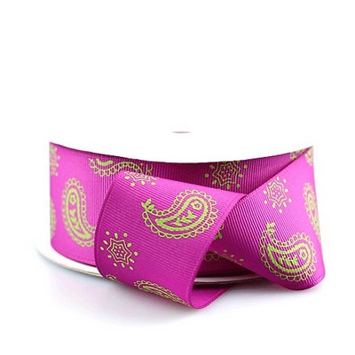 Pink Ribbon w/Lime Paisley Print