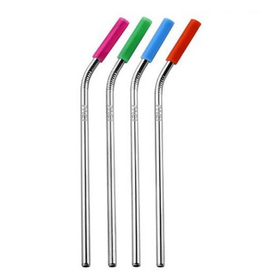 18/8 Stainless Steel Bent Straw w/Silicone Tip