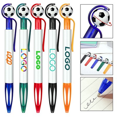 Click Action Retractable Plastic Soccer Head Ballpoint Pen w/Rubber Grip Section