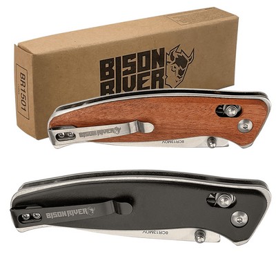 Bison River 4.5" Black Button Lock Folding Knife with Clip