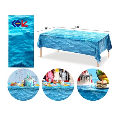 54 x 108 Inches Ocean Waves Plastic Tablecloth Ocean Table Cover Water Print Table Cover