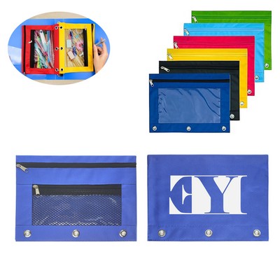 3 Rings Double Zippered Pocket Binder Pencil Pouch