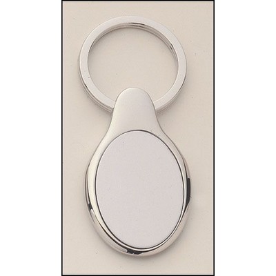 Oval Shaped Polished Silver Keyring w/Matte Silver Insert (1 1/4"x3")