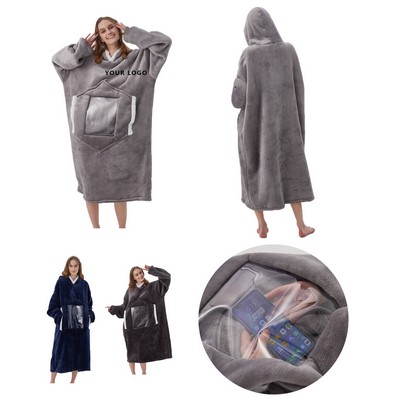 Oversized Microfiber Wearable Blanket With Pocket Hood