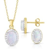 Jilco Inc. Opal Earrings & Gold Vermeil Necklace Set