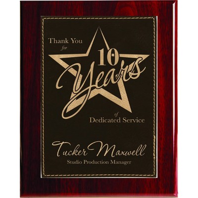 Rosewood Piano Finish Plaque with Black Faux Leather Plate, 7 x 9"