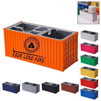 ABS Mini Shipping Container Desk Organizer with Pen Holder