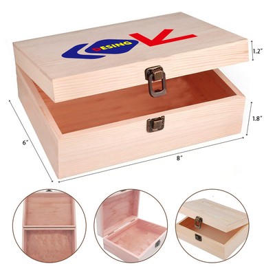 8 x 6 x 3 Inches Unfinished Pine Wood Box Large Wooden Boxes with Hinged Lid