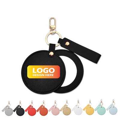 Compact Leather Mirror Keychain