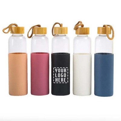 Bamboo Lid Glass Bottle with Carrying Handle - 18 oz