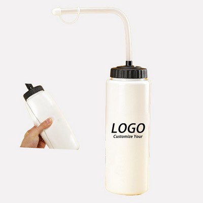 Squeeze Hockey Water Bottle With Long Straw