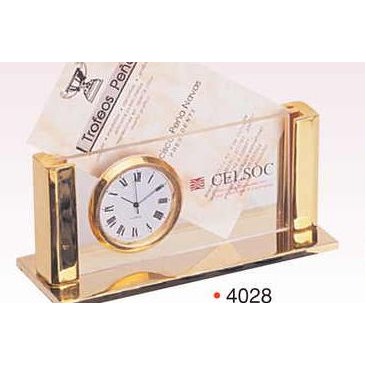 Gold Plated Business Card Holder/ Clock (Curved Column) (Screened)