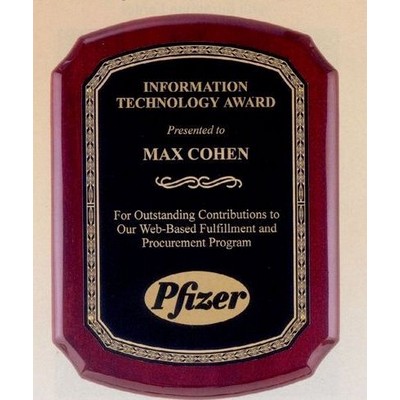 Rosewood Piano Finish Plaque with Gold Leaf Plate, 10 1/2 x 13"