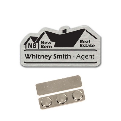 Name Badge- Custom shape-Brushed Silver Plastic etches to black - No Minimums