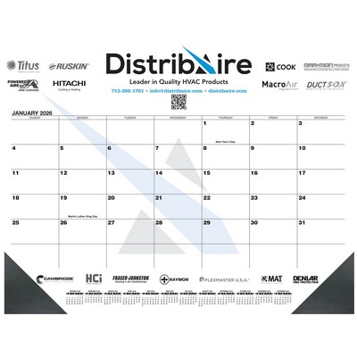 Black 13-Month Calendar Desk Pad w/Two Color Imprint (21¾" x 17")