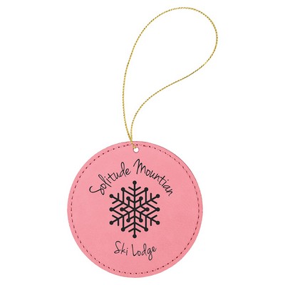 Pink Leatherette Round Ornament with Gold String