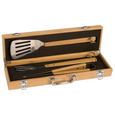 3-Piece Bamboo BBQ Set in Bamboo Case